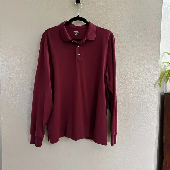 Lands' End Maroon‎ Long Sleeve Polo  Size X-Large, long sleeve polo, polo - Picture 1 of 7